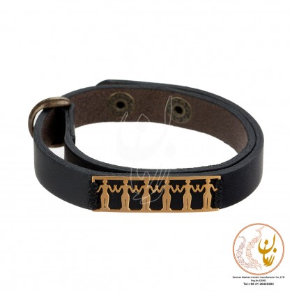 دستبند طلا و چرم - طرح نقوش سفال ایران باستان-ZMB0887